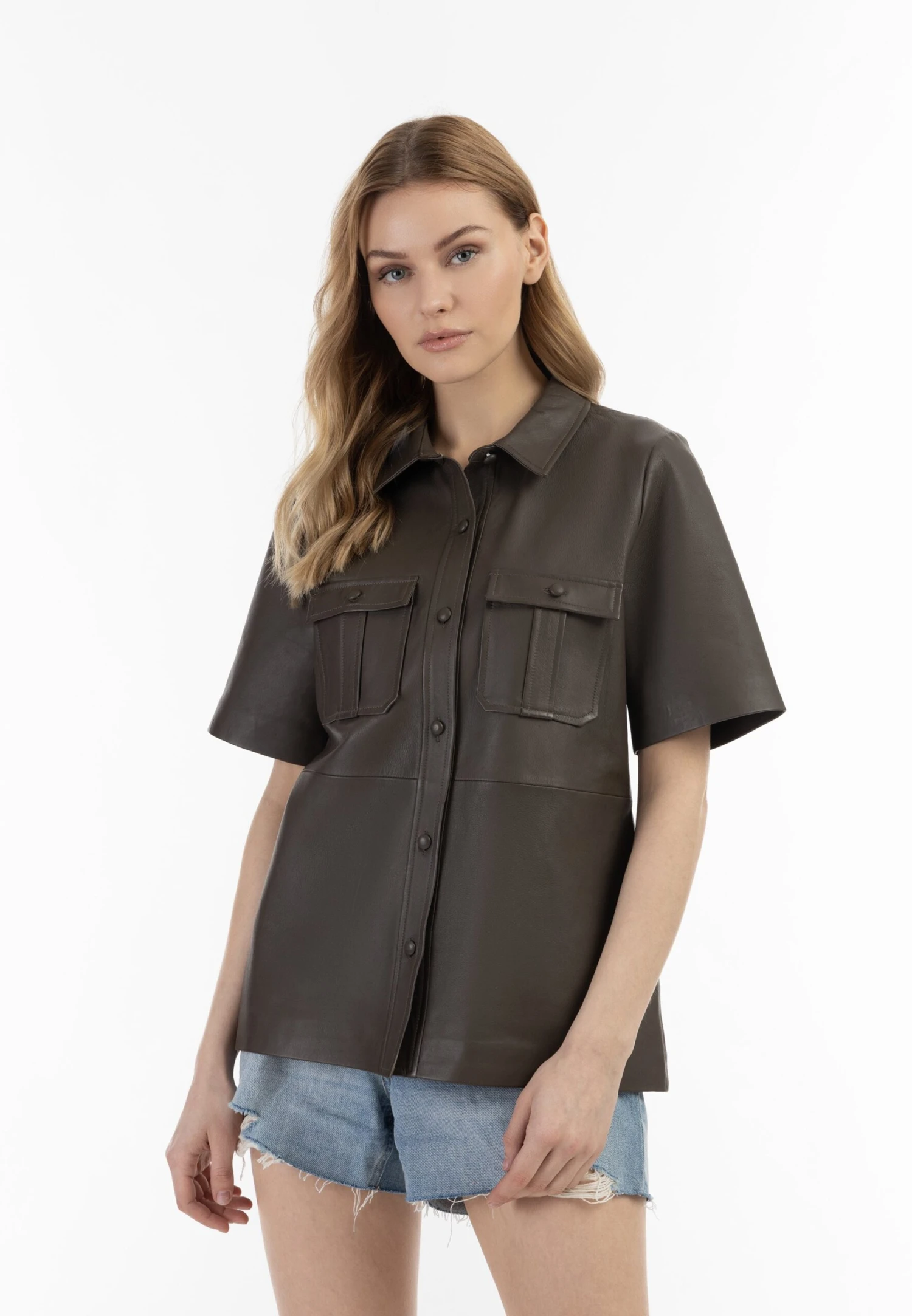 Dreimaster Overhemdblouse - Taupe 1 Dreimaster Overhemdblouse - Taupe