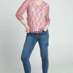 Avec Dentelle À Motif Graphique - Blouse - Raspberry