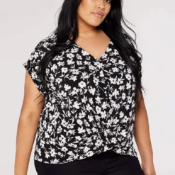 Apricot Floral Stem Wrap- T-Shirt Print - Black