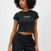 Koton Crew Neck Short Sleeve Crop- T-Shirt Print - Black