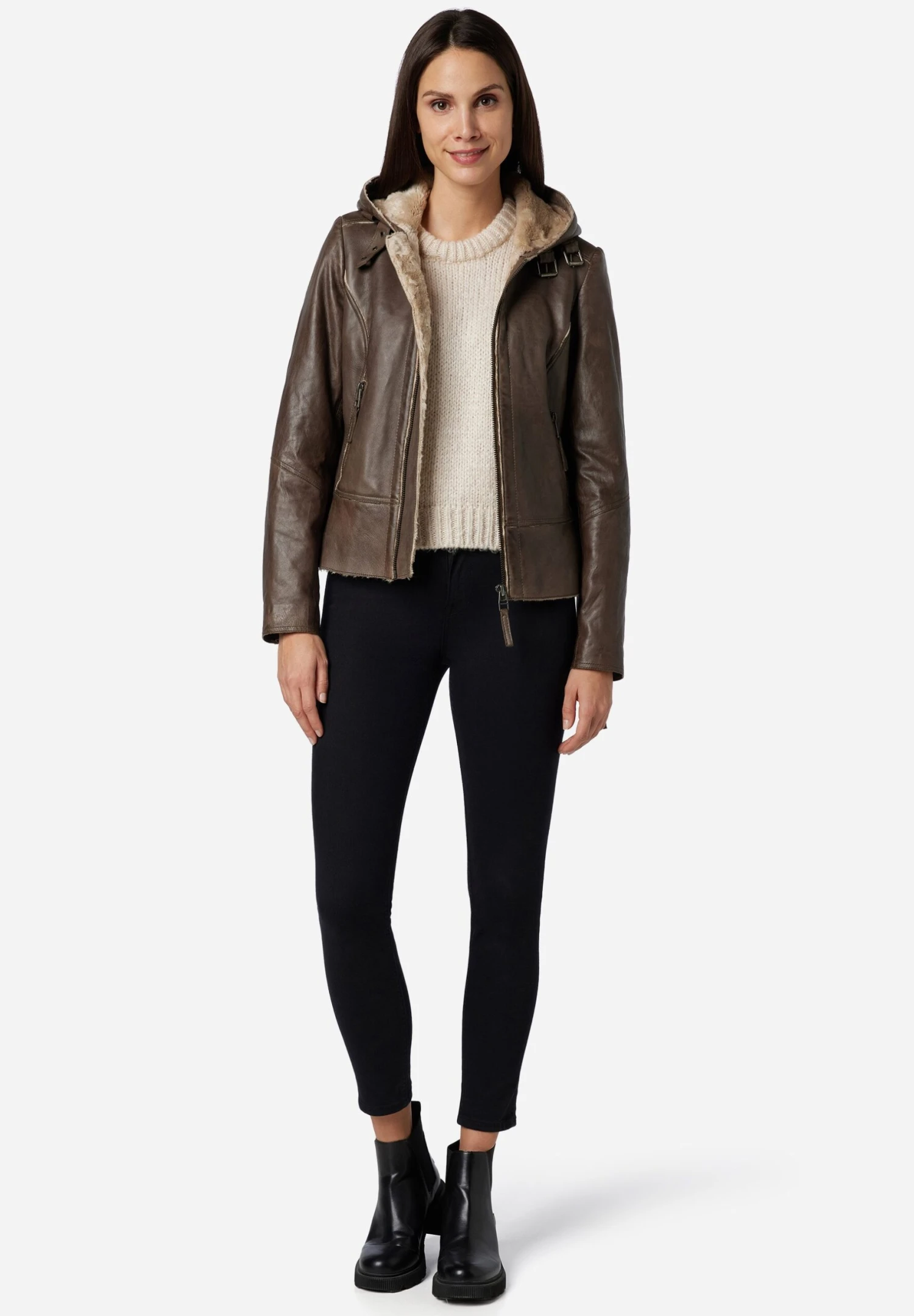 Jule - Leren Jas - Olive Grün 2 Jule - Leren Jas - Olive Grün - Afbeelding 2