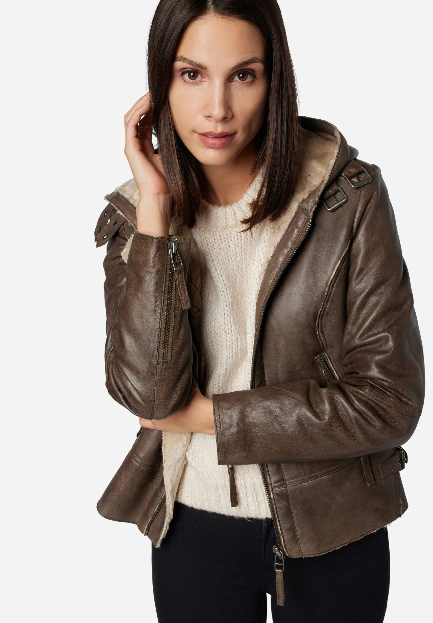 Jule - Leren Jas - Olive Grün 4 Jule - Leren Jas - Olive Grün - Afbeelding 4