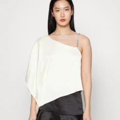 Alice + Olivia Riko One Shoulder Crop- Blouse - Ecru