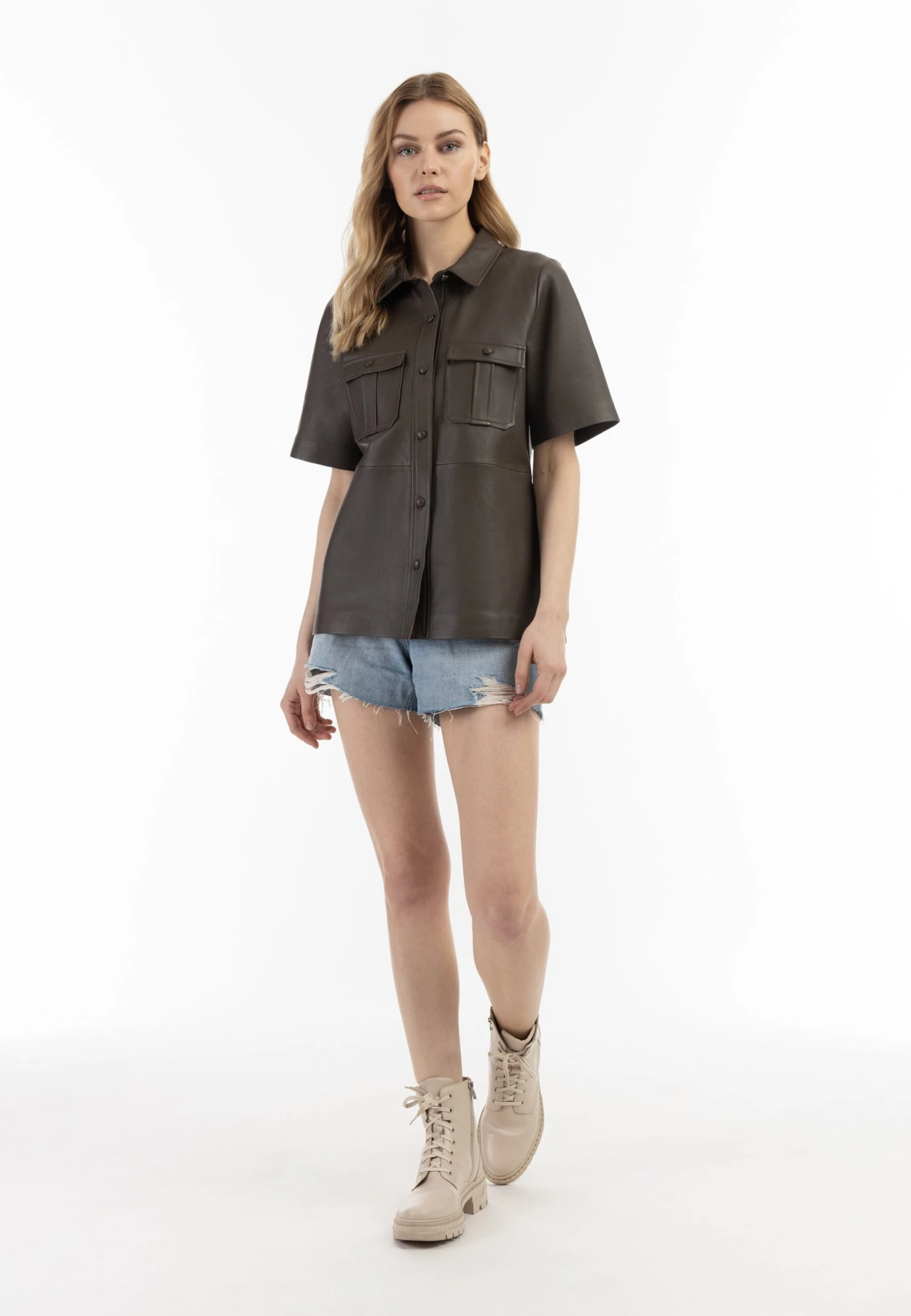 Dreimaster Overhemdblouse - Taupe 2 Dreimaster Overhemdblouse - Taupe - Afbeelding 2